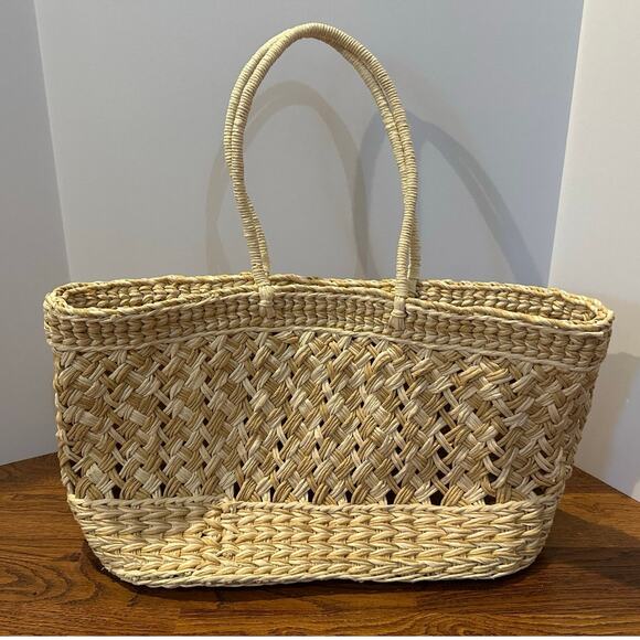 Unbranded Handbags - Large Woven Packable Straw Tote Bag – Beige 22 x 11 x 8 Chic Beach Travel Bag